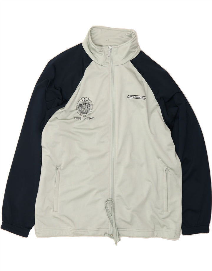 REEBOK Mens Graphic Tracksuit Top Jacket Small Grey Colourblock Polyester Vintage Reebok and Second-Hand Reebok from Messina Hembry 