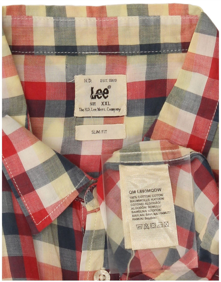 LEE Mens Slim Fit Short Sleeve Shirt 2XL Red Check Cotton