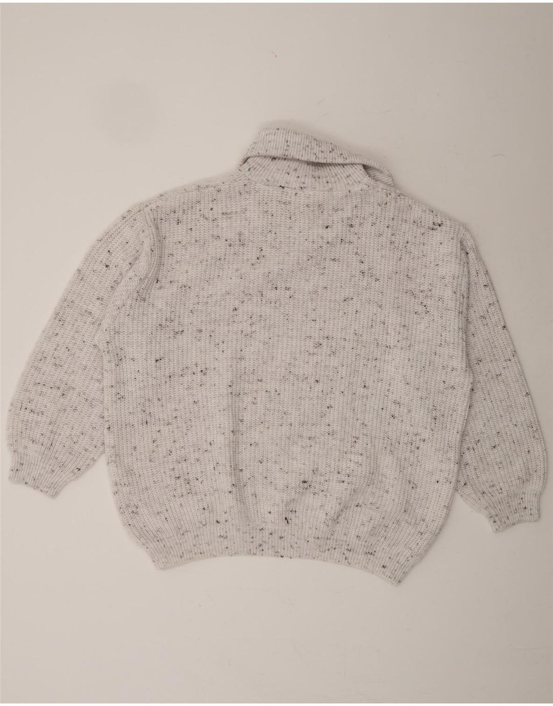VINTAGE Mens Zip Neck Jumper Sweater Large White Flecked Polyacrylic Vintage Vintage and Second-Hand Vintage from Messina Hembry 