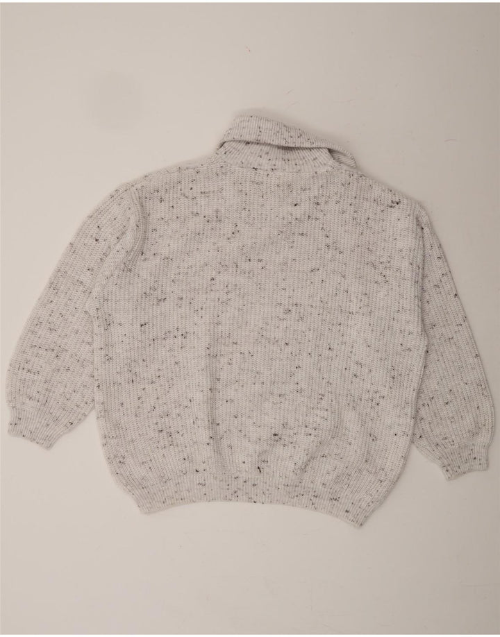 VINTAGE Mens Zip Neck Jumper Sweater Large White Flecked Polyacrylic Vintage Vintage and Second-Hand Vintage from Messina Hembry 