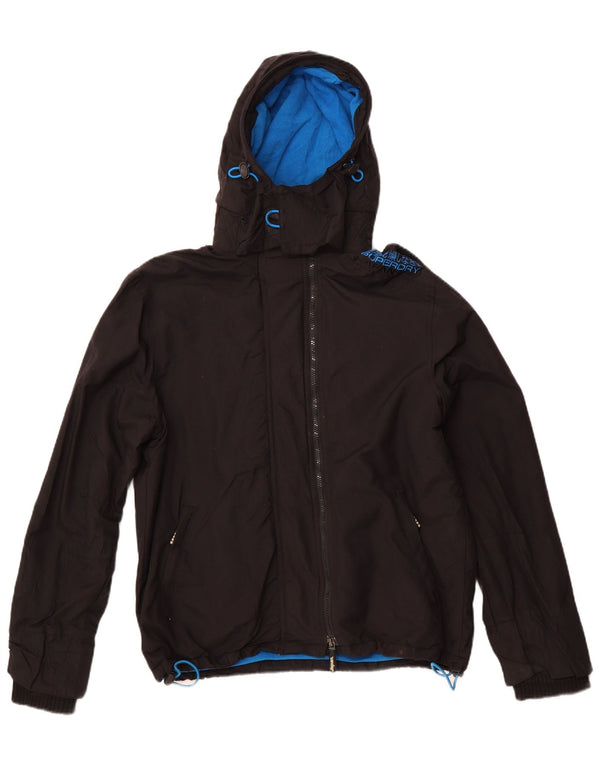 SUPERDRY Mens Windcheater Hooded Windbreaker Jacket UK 42 XL Black Nylon