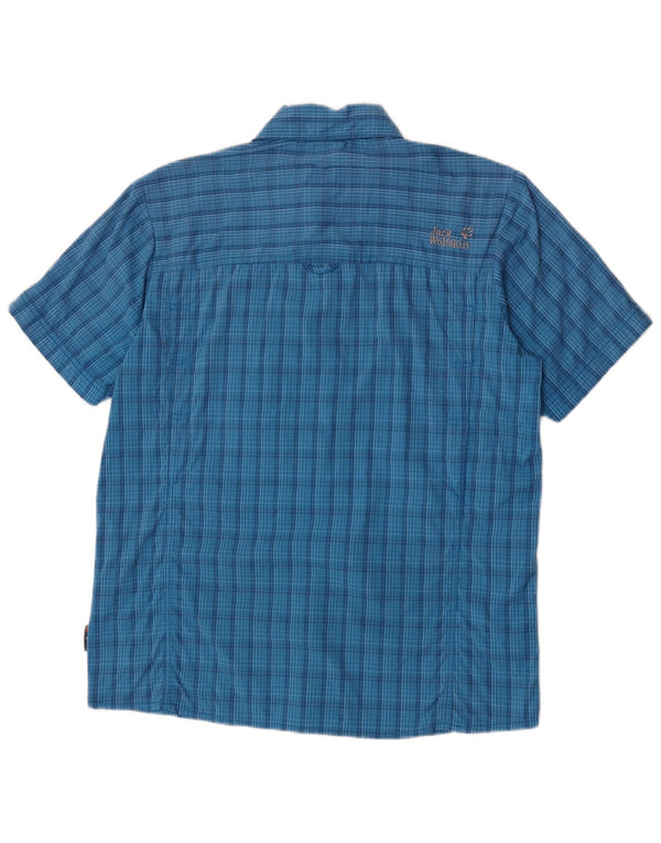 Jack Wolfskin Mens Short Sleeve Shirt UK 40/42 Large Blue Check Polyamide