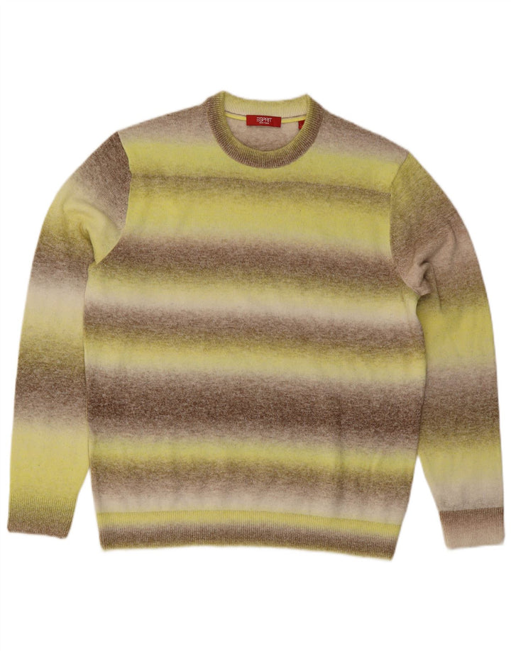 Esprit Mens Crew Neck Jumper Sweater Large Yellow Striped Cotton