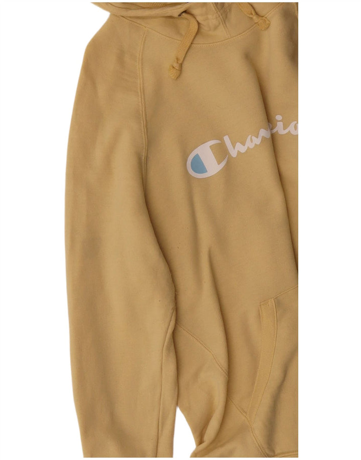 Champion Mens Graphic Hoodie Jumper Large Yellow Polyester