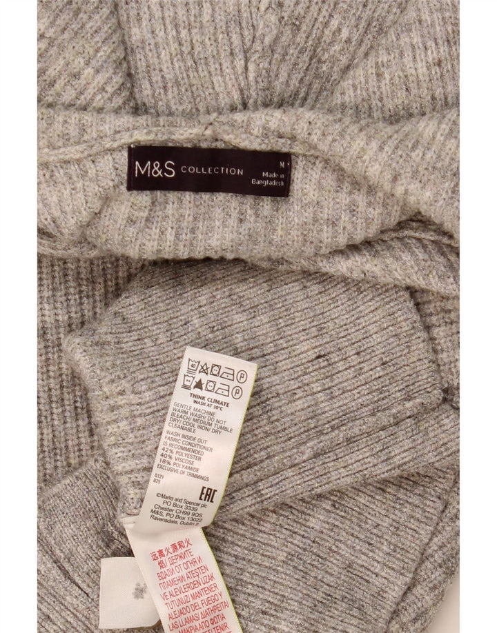 MARKS & SPENCER Womens Hooded Cardigan Sweater UK 14 Medium Grey Polyester