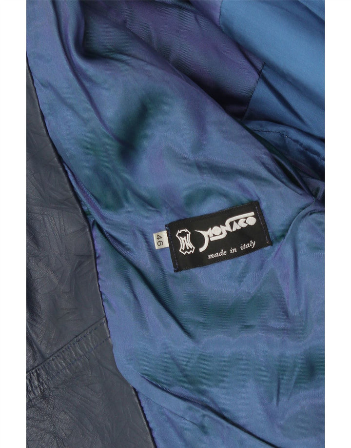 MONACO Womens Leather Jacket IT 46 XL Navy Blue Vintage Monaco and Second-Hand Monaco from Messina Hembry 
