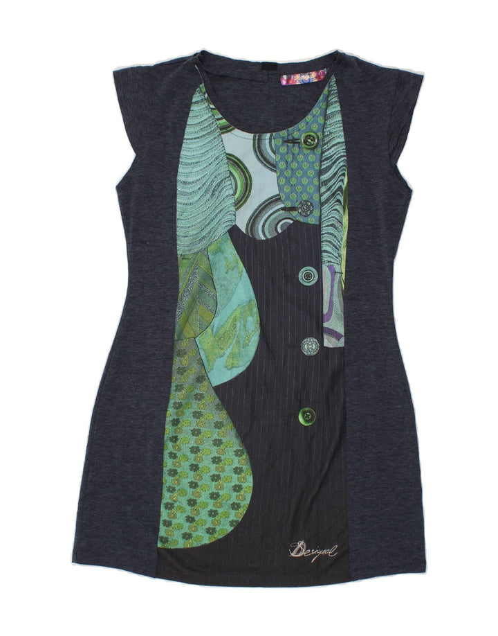 DESIGUAL Womens Sheath Dress UK 14 Large Navy Blue Patchwork Vintage Desigual and Second-Hand Desigual from Messina Hembry 