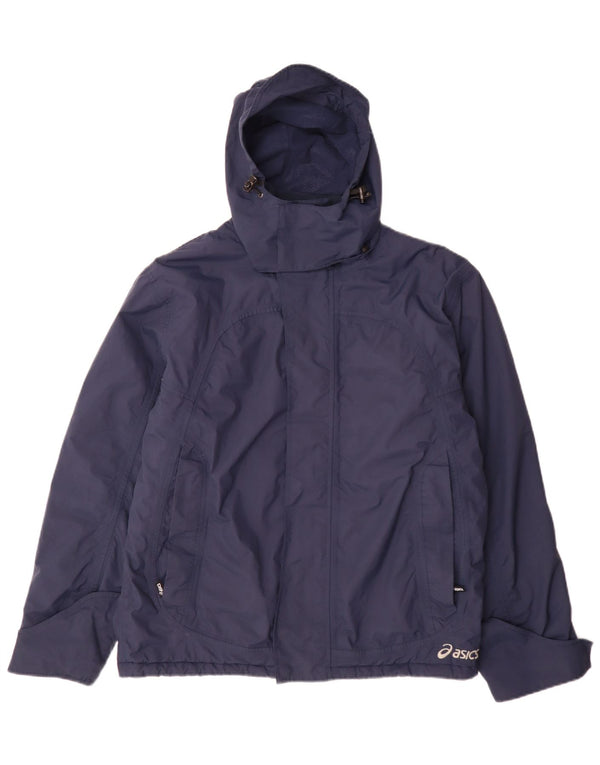 Asics Mens Hooded Windbreaker Jacket UK 38 Medium Navy Blue Polyamide