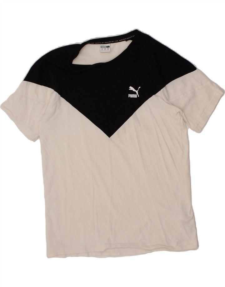PUMA Mens T-Shirt Top Medium White Colourblock Cotton Vintage Puma and Second-Hand Puma from Messina Hembry 