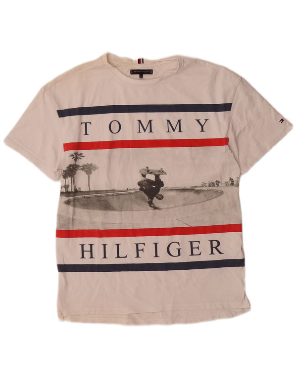 Tommy Hilfiger Boys Graphic T-Shirt Top 13-14 Years Off White Cotton