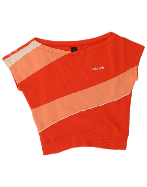 Adidas Womens Crop Graphic T-Shirt Top UK 12 Medium Orange Colourblock