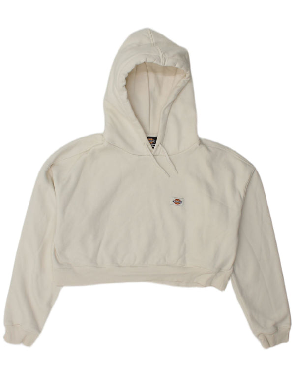Dickies Womens Crop Hoodie Jumper UK 16 Large Off White Cotton
