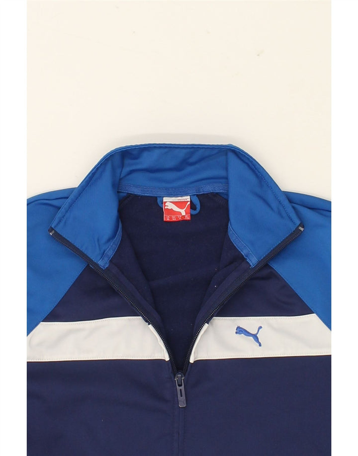 PUMA Boys Tracksuit Top Jacket 13-14 Years Blue Colourblock Polyester Vintage Puma and Second-Hand Puma from Messina Hembry 