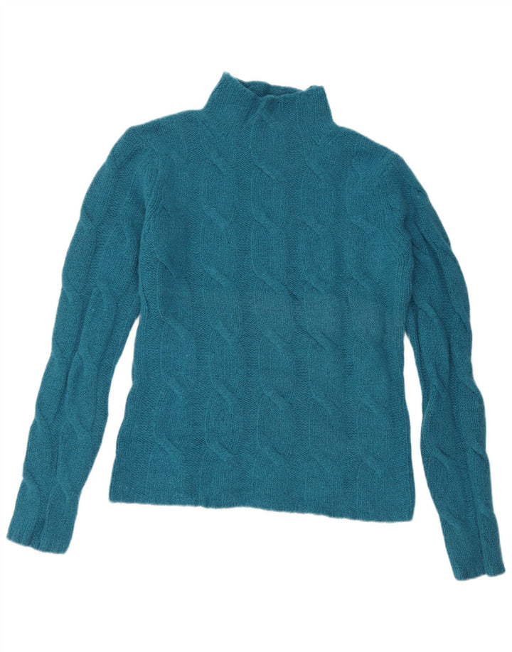 EDDIE BAUER Womens Turtle Neck Jumper Sweater UK 14 Medium Blue Lambswool