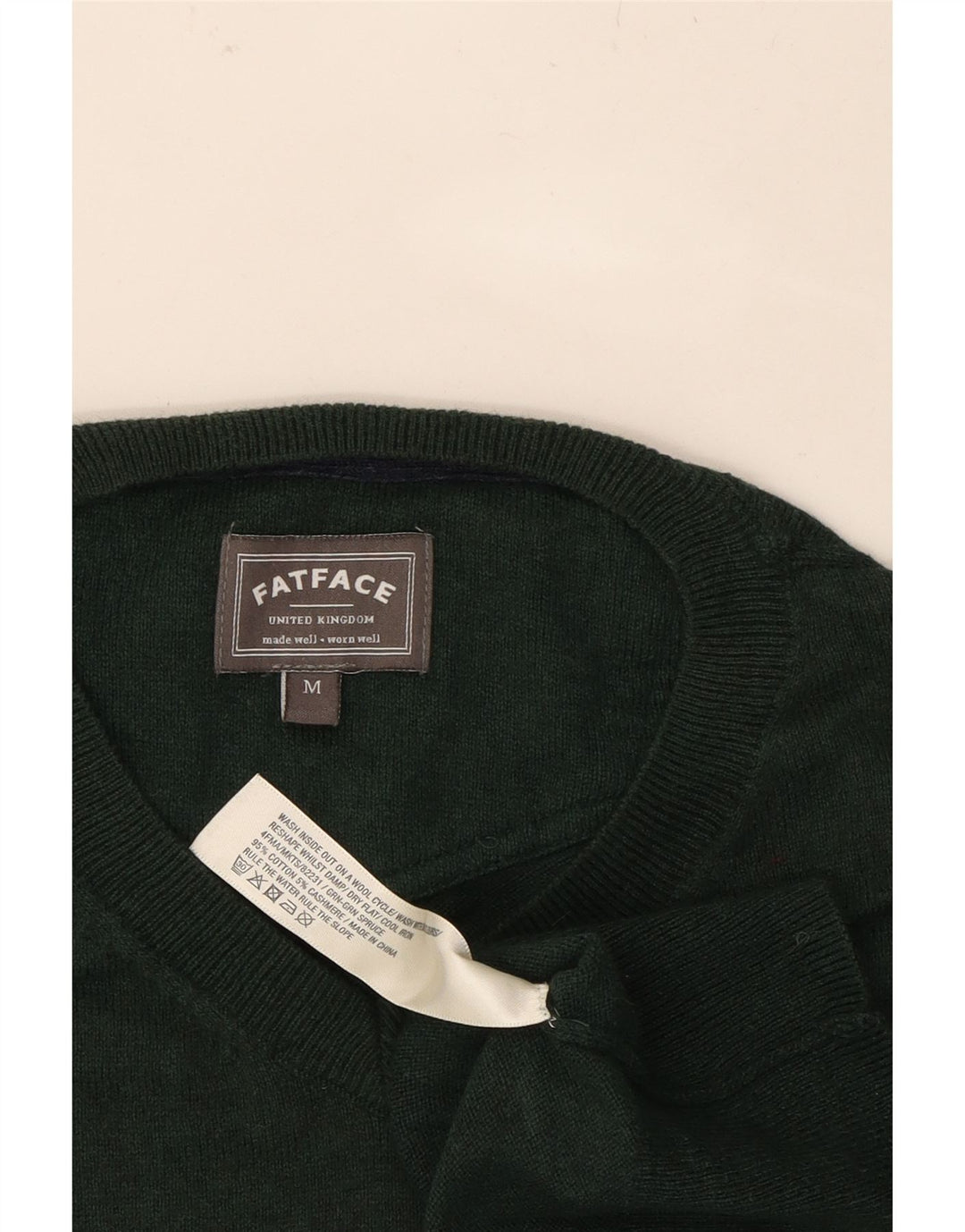 FAT FACE Mens V-Neck Jumper Sweater Medium Green Cotton Vintage Fat Face and Second-Hand Fat Face from Messina Hembry 