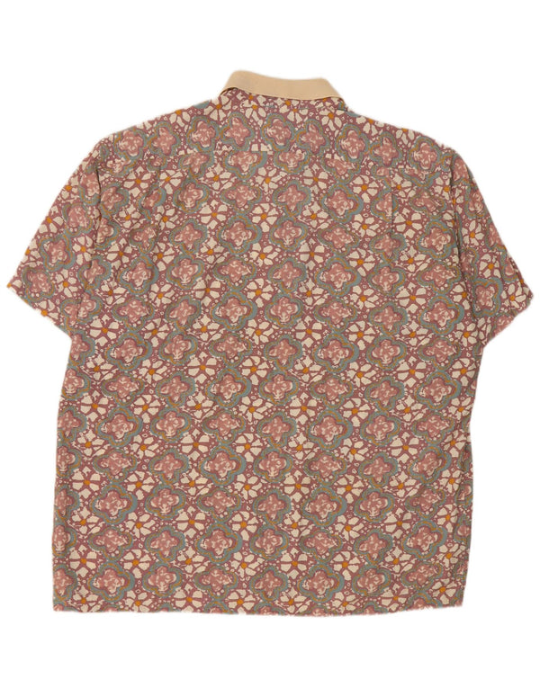 Vintage Mens Short Sleeve Pullover Shirt XL Brown Floral Viscose