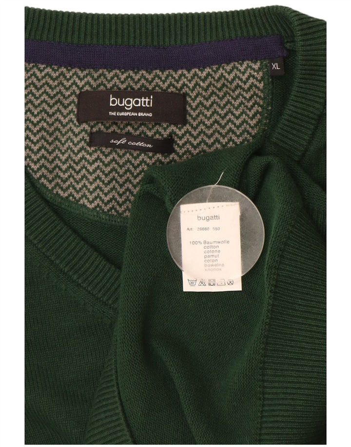 BUGATTI Mens V-Neck Jumper Sweater XL Green Cotton