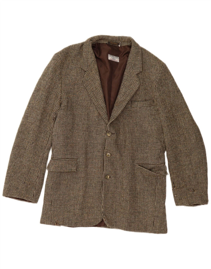 Harris Tweed Mens 3 Button Blazer Jacket UK 40 Large Brown Check New Wool