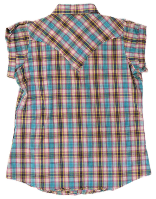 WRANGLER Womens Short Sleeve Shirt UK 14 Medium Multicoloured Check Cotton