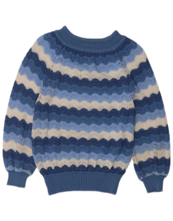Vintage Womens Boat Neck Jumper Sweater UK 12 Medium Blue Striped
