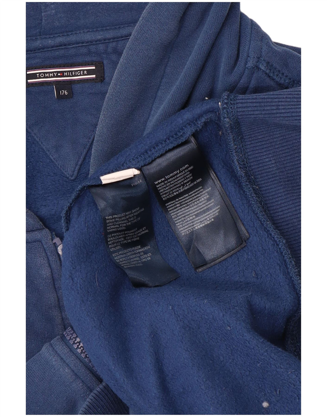 TOMMY HILFIGER Boys Graphic Zip Hoodie Sweater 15-16 Years Blue Cotton