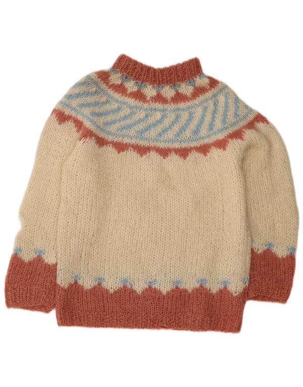 Vintage Womens Turtle Neck Jumper Sweater UK 14 Medium Beige Fair Isle