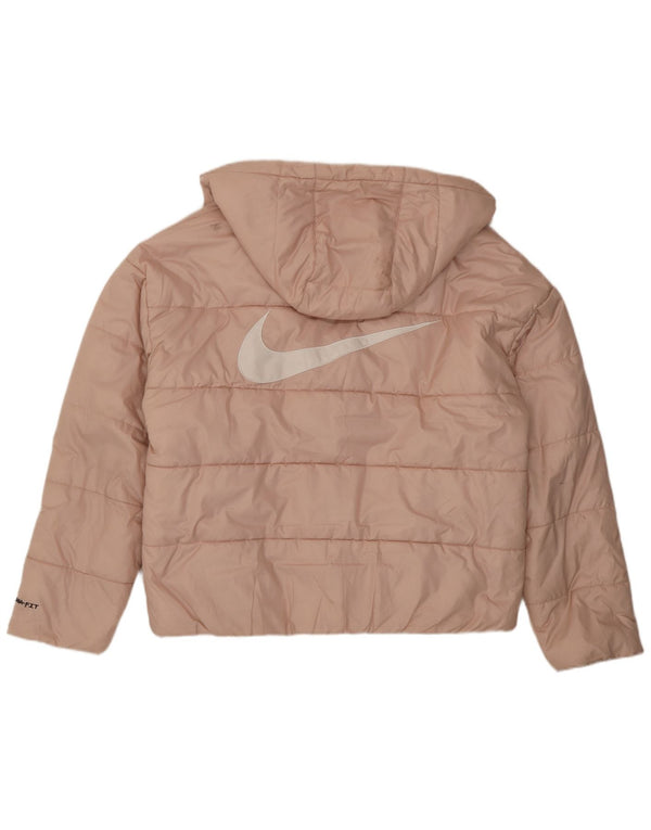 Nike Womens Therma-Fit Graphic Hooded Padded Jacket UK 14 Medium Pink