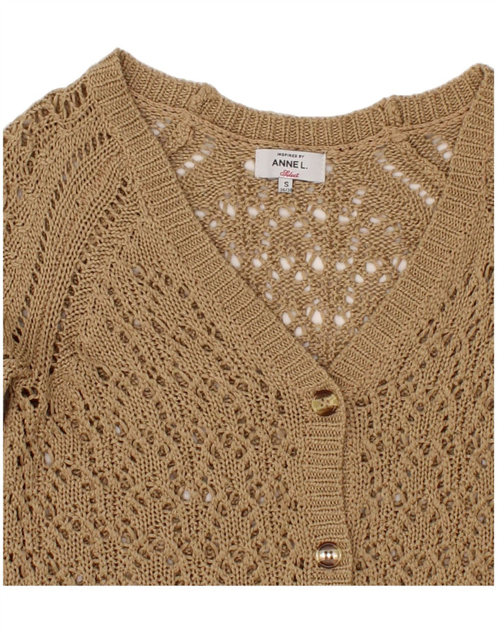 VINTAGE Womens Crochet Cardigan Sweater EU 36/38 Small Brown Polyester Vintage Vintage and Second-Hand Vintage from Messina Hembry 