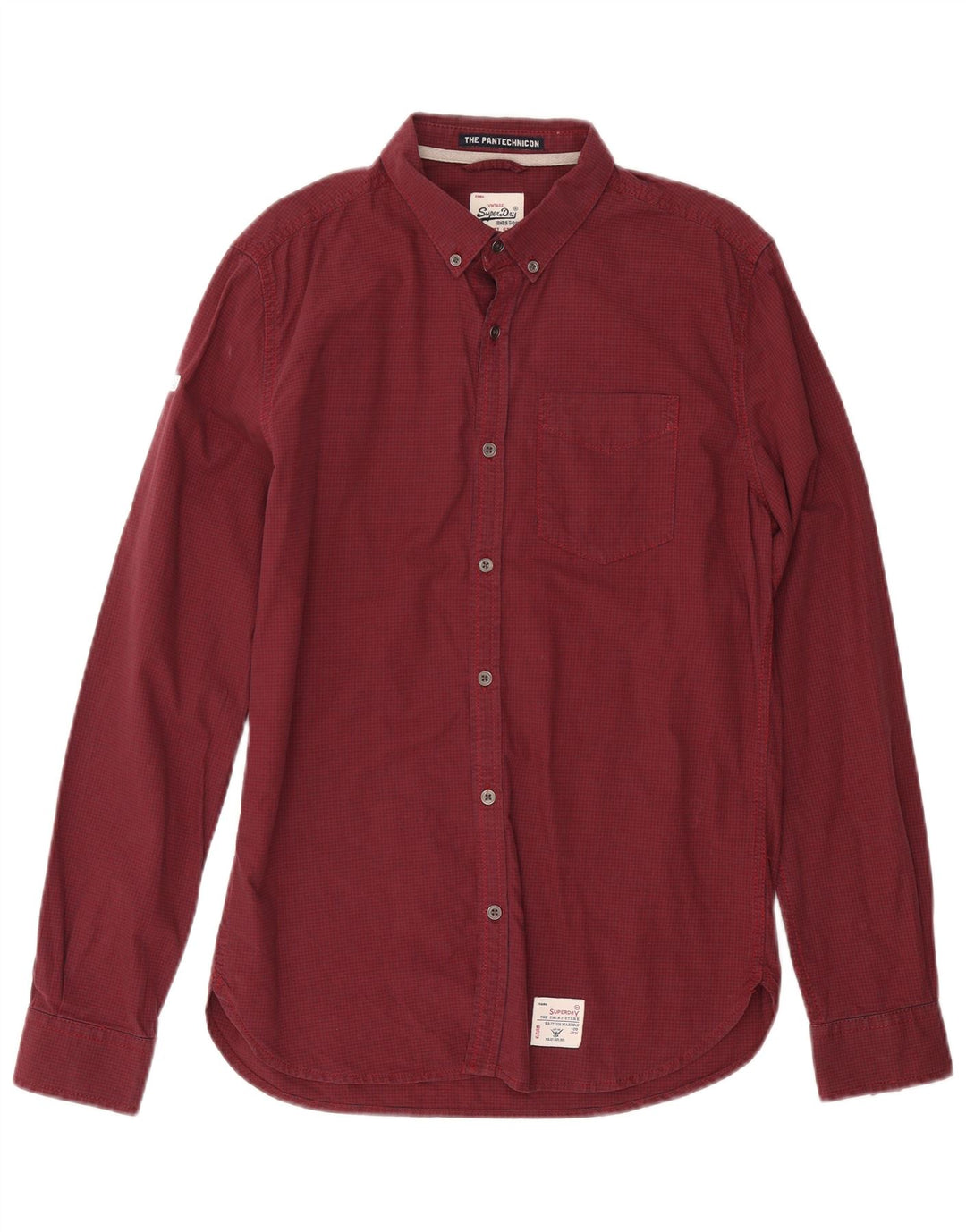 Superdry Mens Shirt Medium Burgundy Gingham Cotton