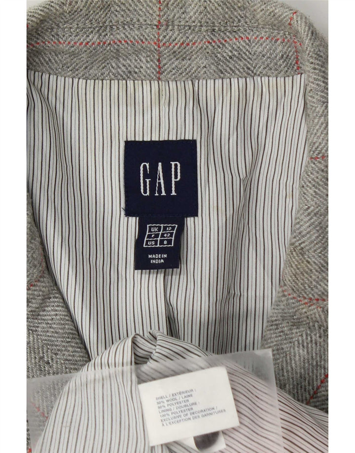 Gap Womens 3 Button Blazer Jacket UK 12 Medium  Grey Check Wool