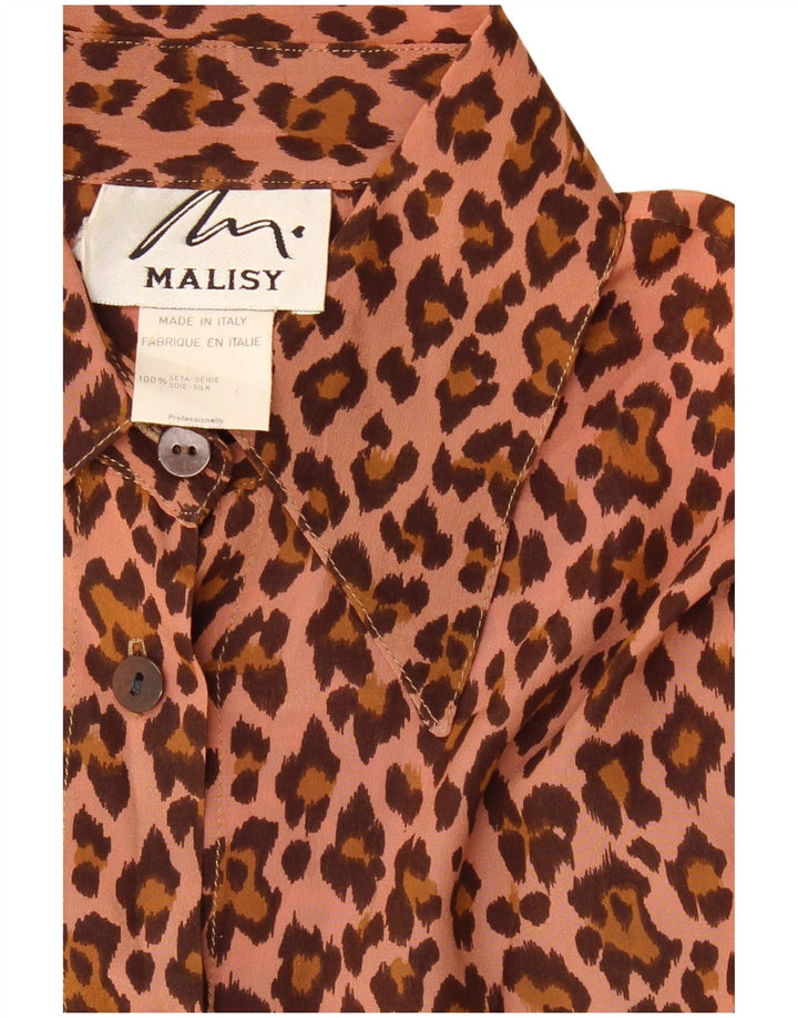 VINTAGE Womens Shirt Blouse UK 20 2XL Brown Animal Print Silk