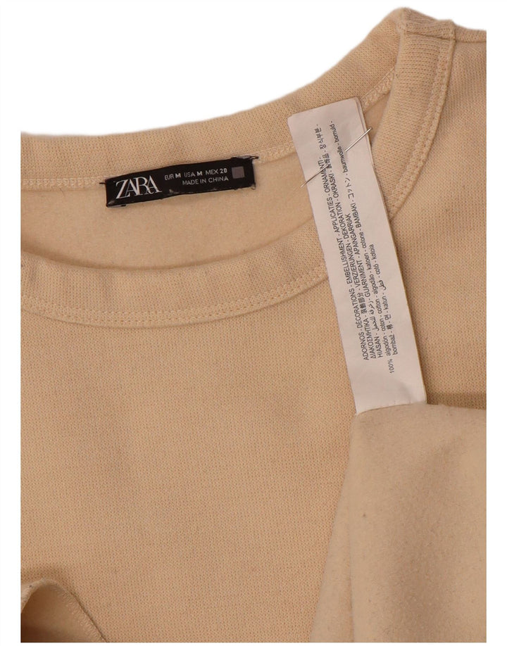 Zara Womens Oversized Sweatshirt Jumper UK 14 Medium Beige Floral Cotton