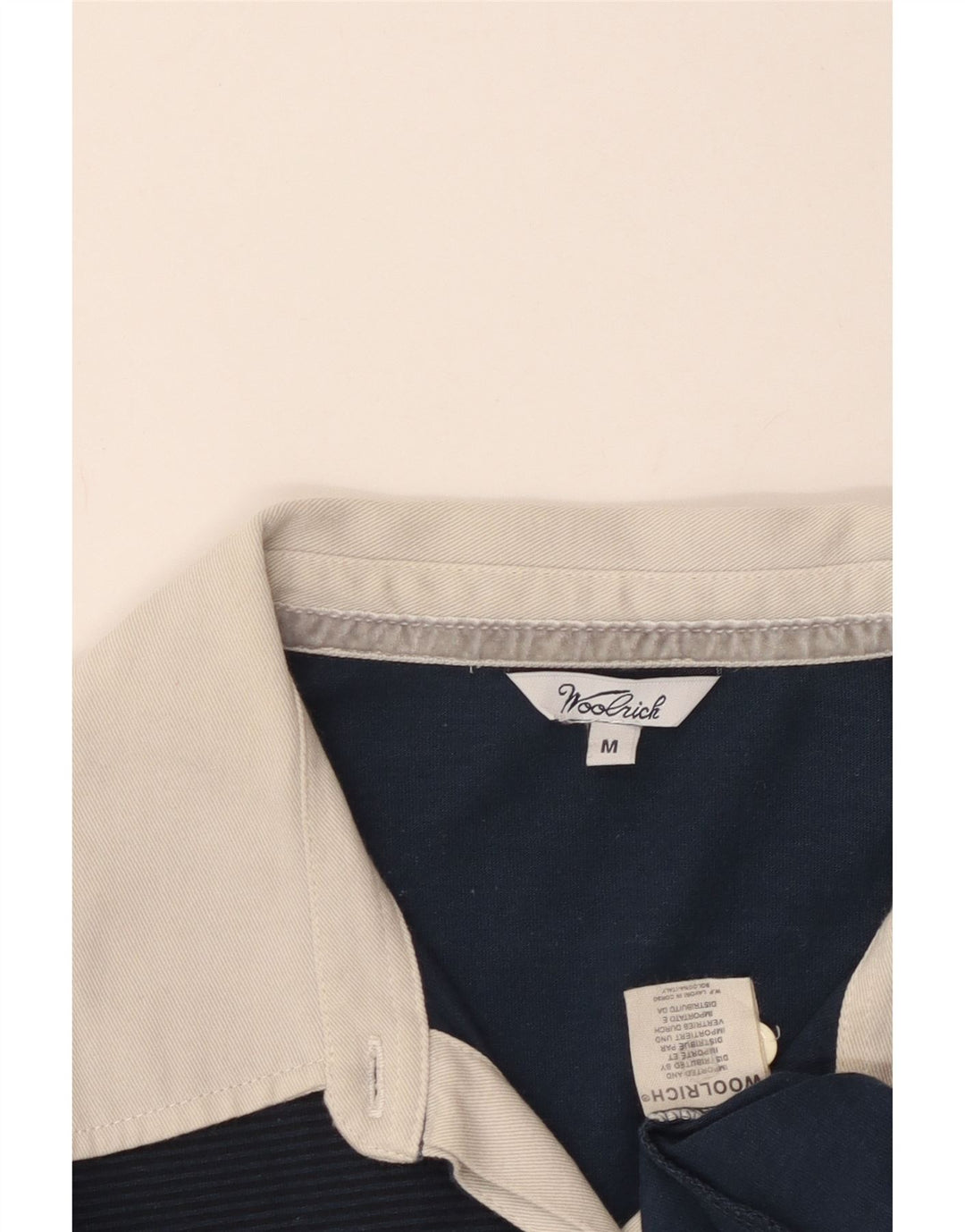 Woolrich Womens Graphic Rugby Polo Shirt UK 12 Medium Navy Blue Cotton