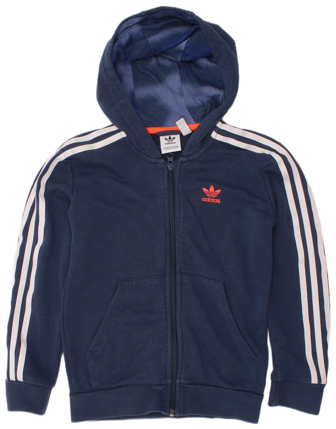 ADIDAS Boys Zip Hoodie Sweater 7-8 Years Navy Blue Cotton