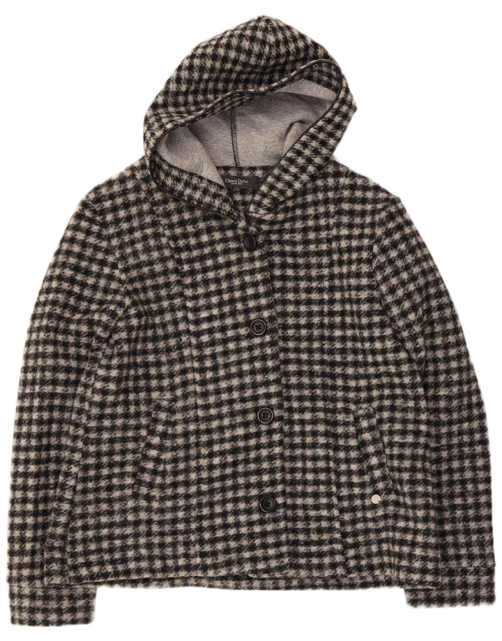 VINTAGE Womens Hooded Bomber Jacket UK 18 XL Black Check Wool