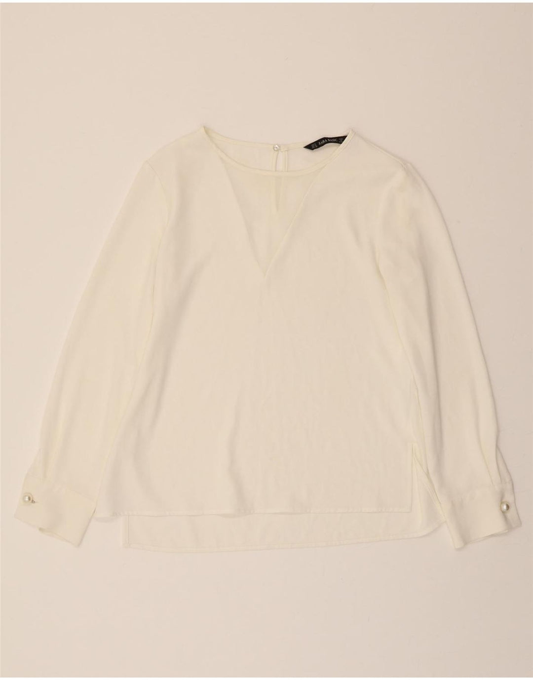 ZARA Womens Long Sleeve Blouse Top UK 14 Medium White Polyester Vintage Zara and Second-Hand Zara from Messina Hembry 