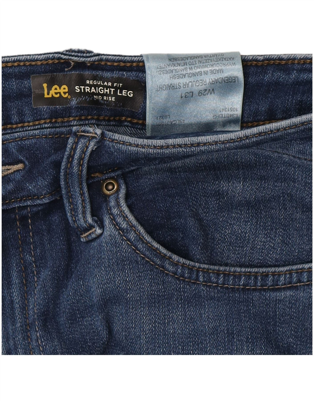 LEE Womens Mid Rise Regular Fit Straight Jeans W29 L31  Blue Cotton