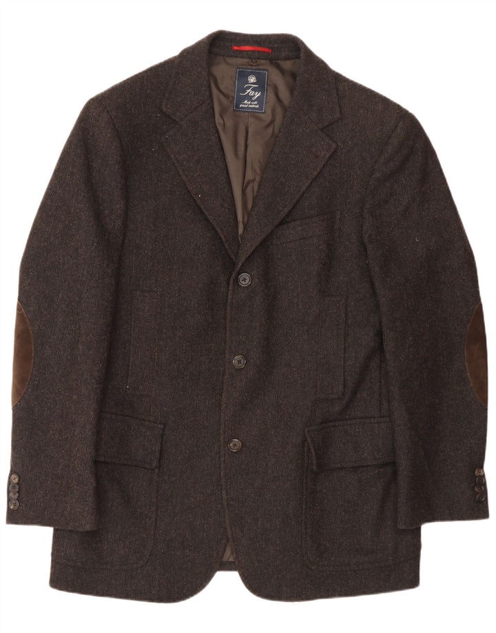 Fay Mens 3 Button Blazer Jacket IT 50 Large Brown Herringbone Wool