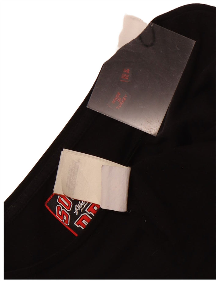 Superdry Womens Graphic Top Long Sleeve UK 10 Small Black Cotton