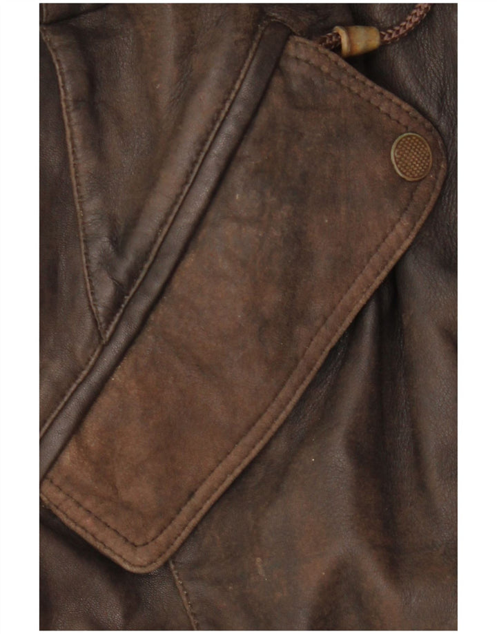 VINTAGE Womens Hooded Leather Coat EU 38 Medium Brown Leather