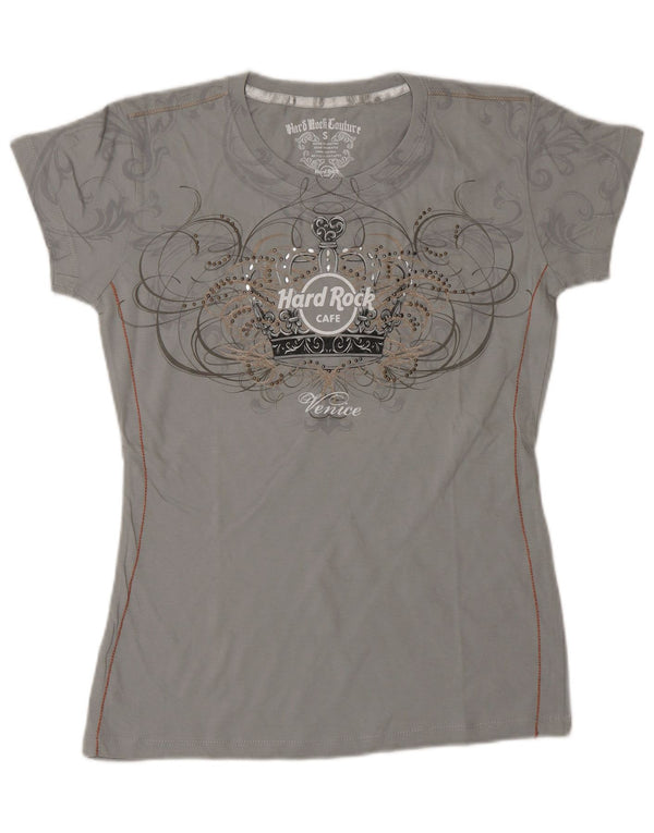 HARD ROCK CAFE Womens Venice Graphic T-Shirt Top UK 10 Small Grey Cotton