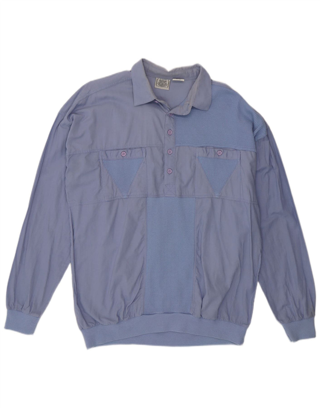 Vintage Mens Pullover Shirt IT 50/52 Large Blue Colourblock Cotton