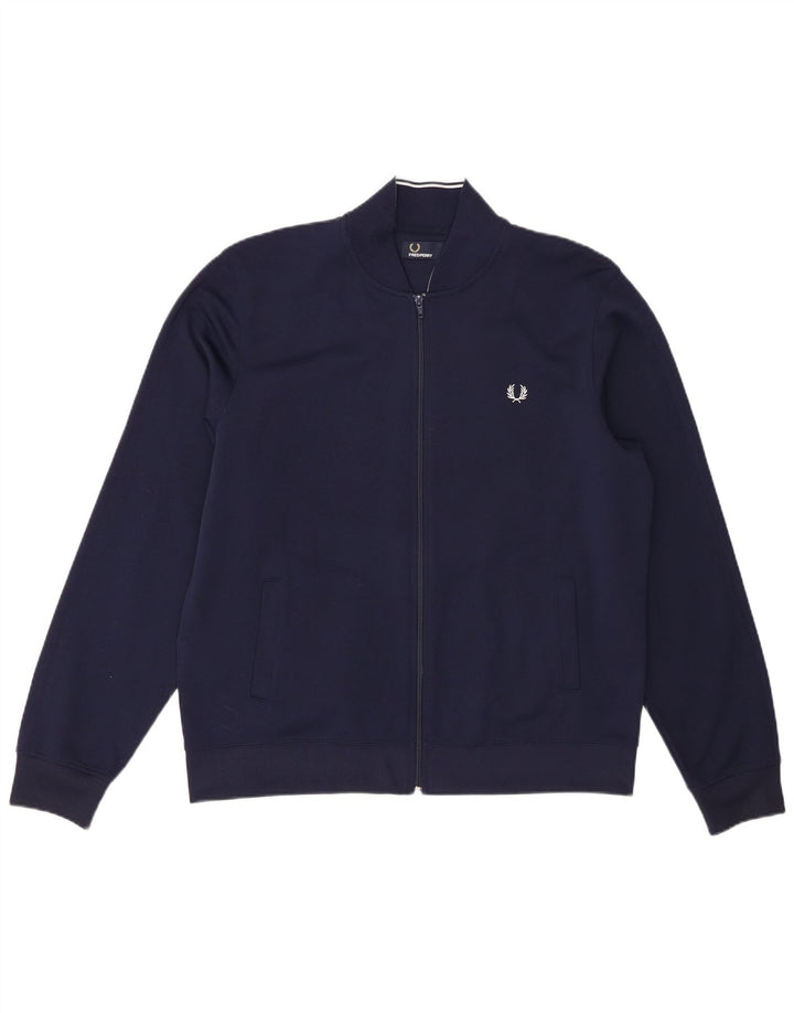 Fred Perry Mens Tracksuit Top Jacket Large Navy Blue Polyester