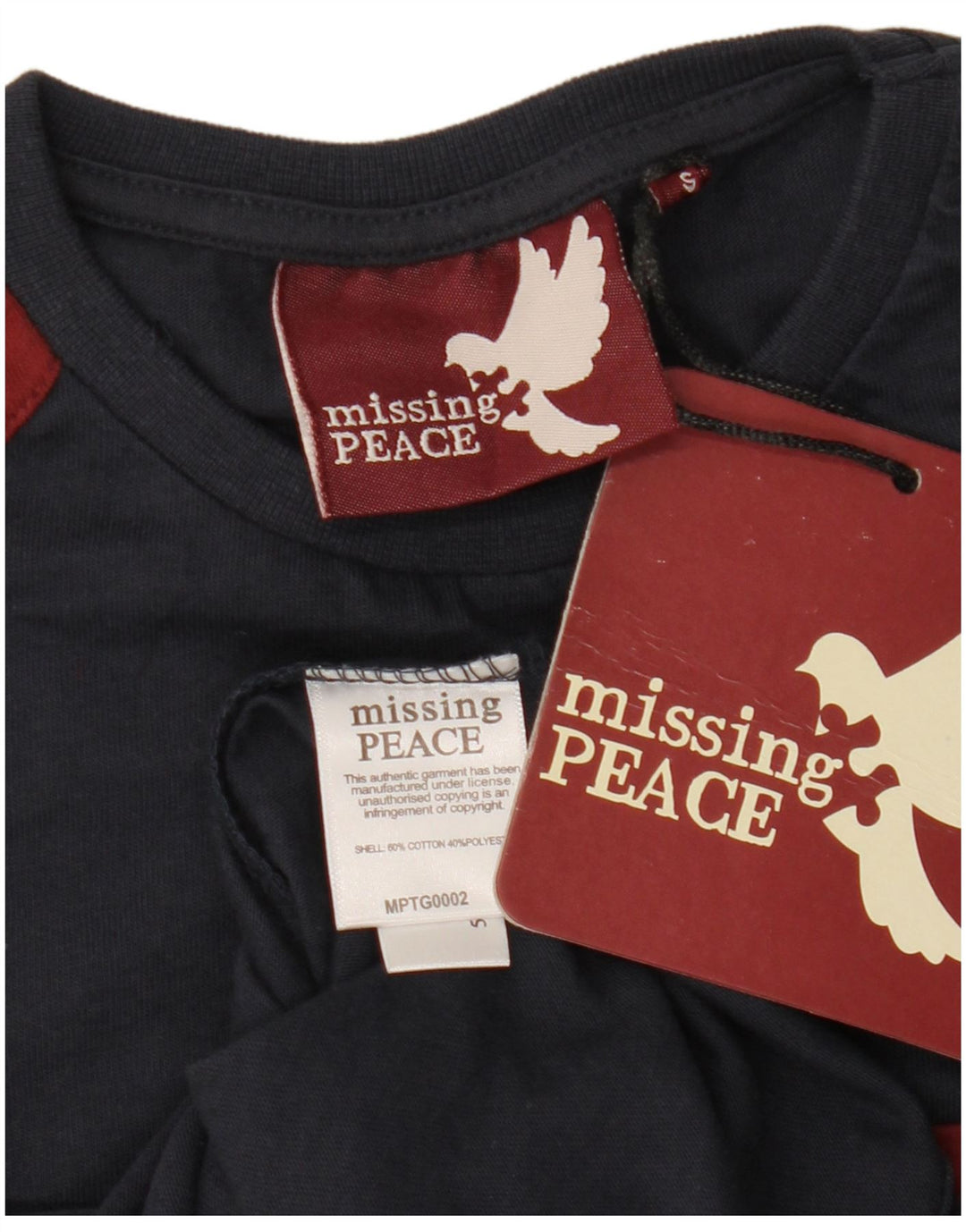 MISSING PEACE Mens Graphic T-Shirt Top Small Navy Blue Colourblock Cotton