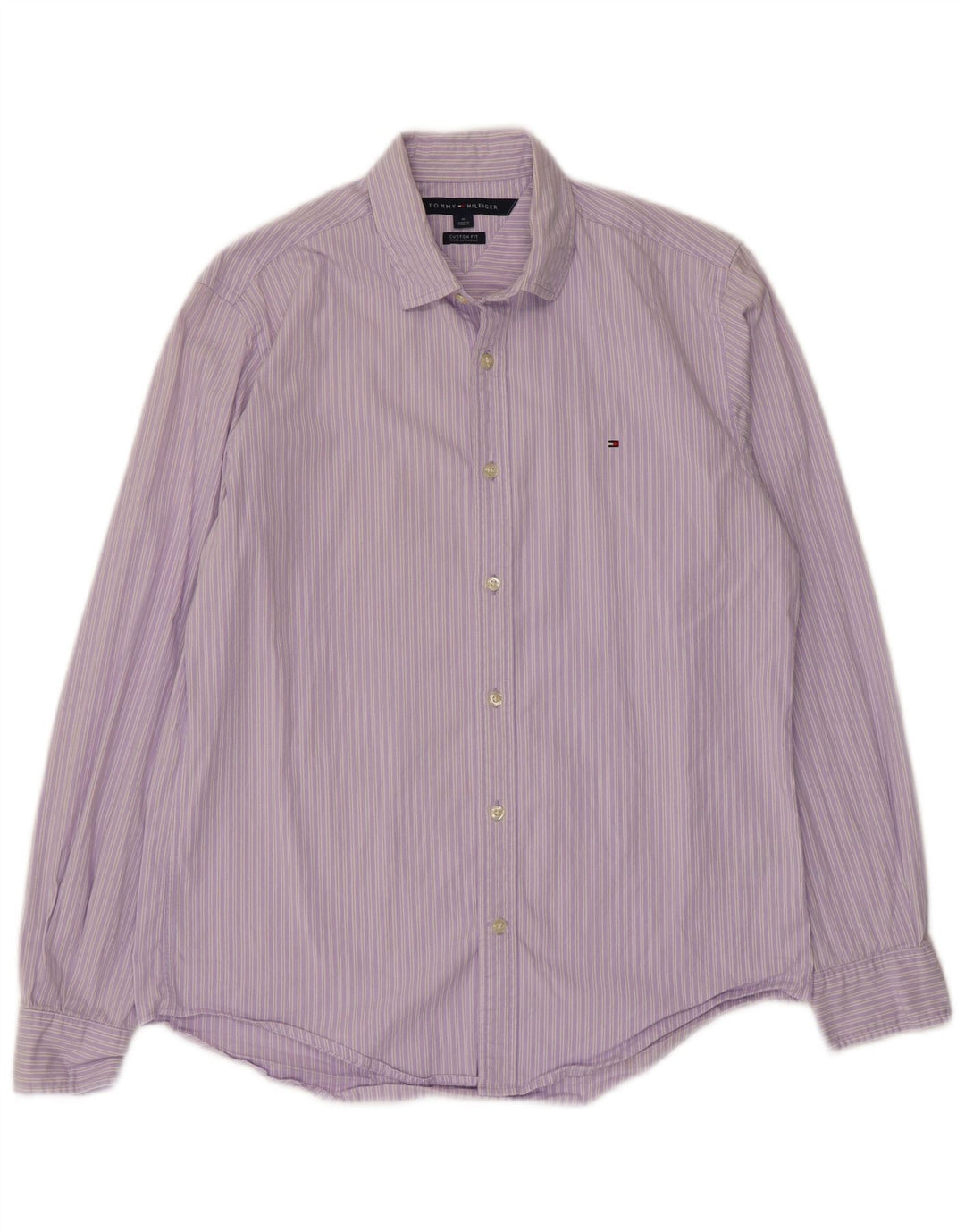 Tommy Hilfiger Mens Custom Fit Shirt Medium Purple Striped Cotton