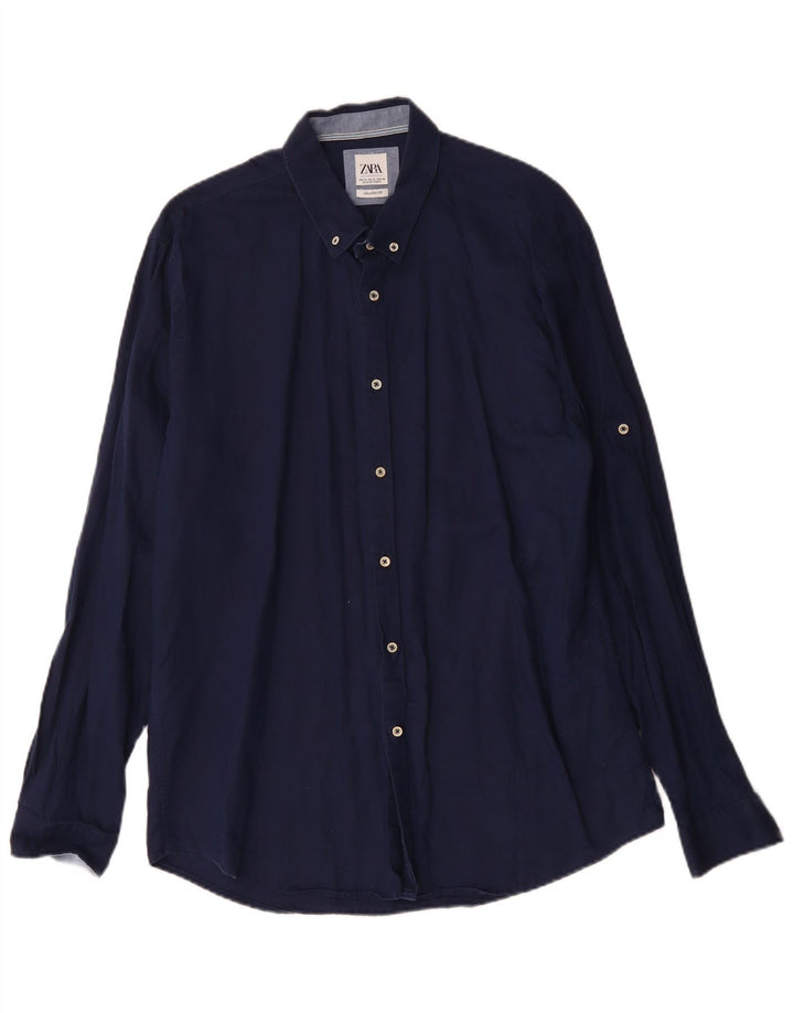 ZARA Mens Relaxed Fit Shirt XL Navy Blue