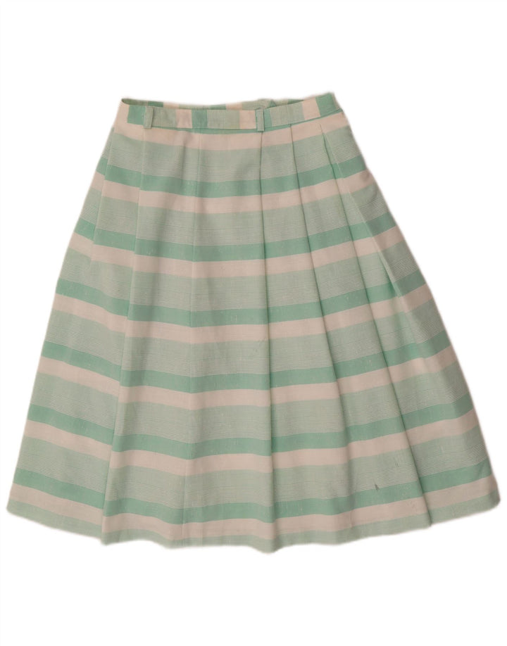 VINTAGE Womens Pleated Skirt UK 12 Medium W28  Green Striped Polyester