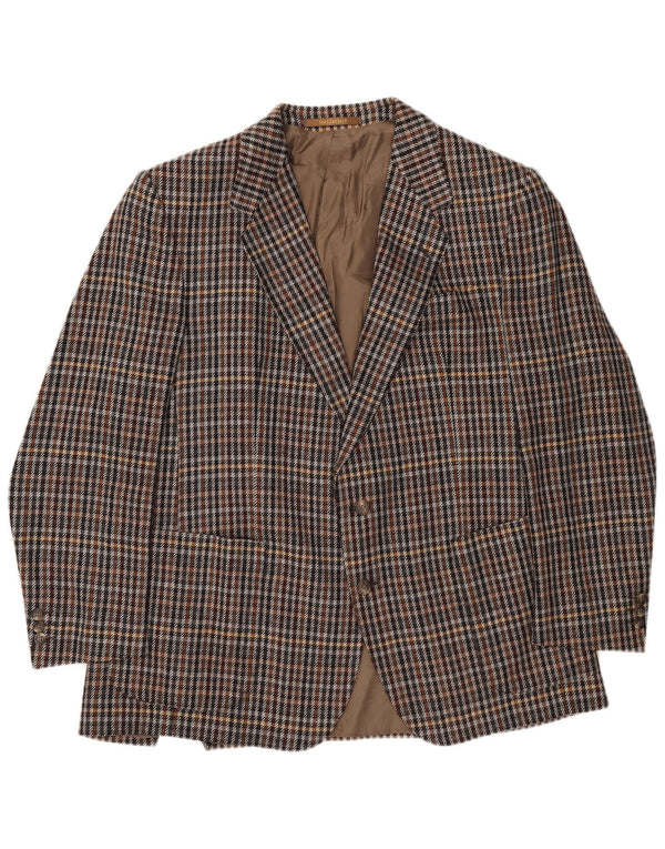 Vintage Mens 2 Button Blazer Jacket UK 40 Large Brown Houndstooth Cashmere