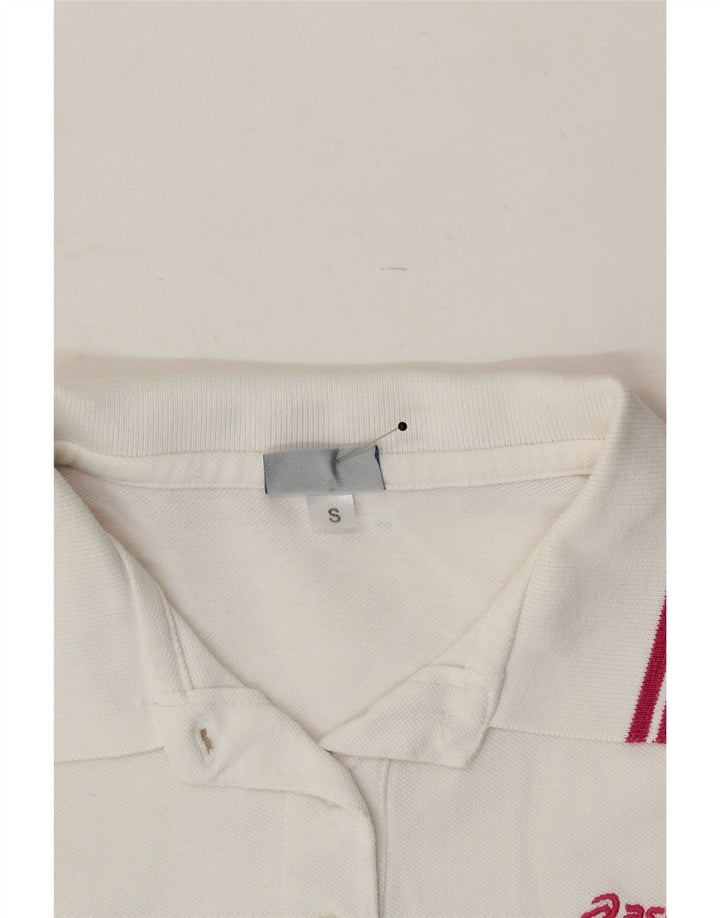 ASICS Womens Polo Shirt UK 10 Small White Cotton Vintage Asics and Second-Hand Asics from Messina Hembry 