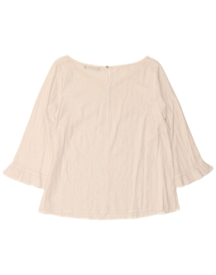 RAGNO Womens 3/4 Sleeve Crop Blouse Top UK 12 Medium White Striped